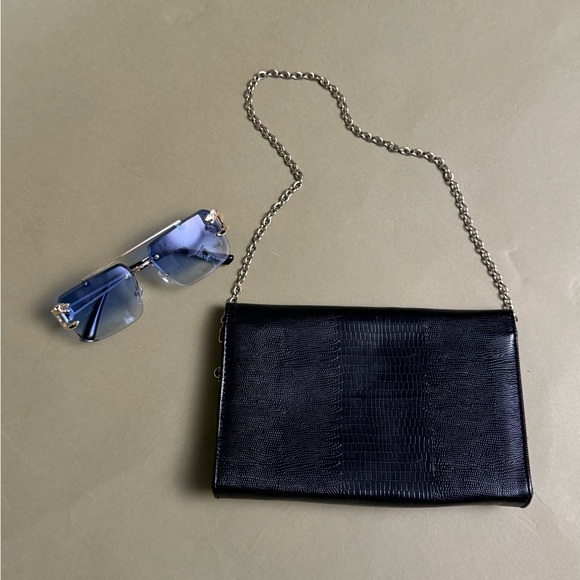 Black faux snakeskin convertible purse and clutch - Picture 2 of 4